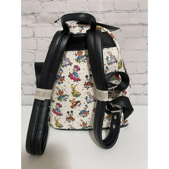 Loungefly Disney Mickey And Friends Tattoo Mini Backpack White Black Bag NEW - Picture 6 of 11
